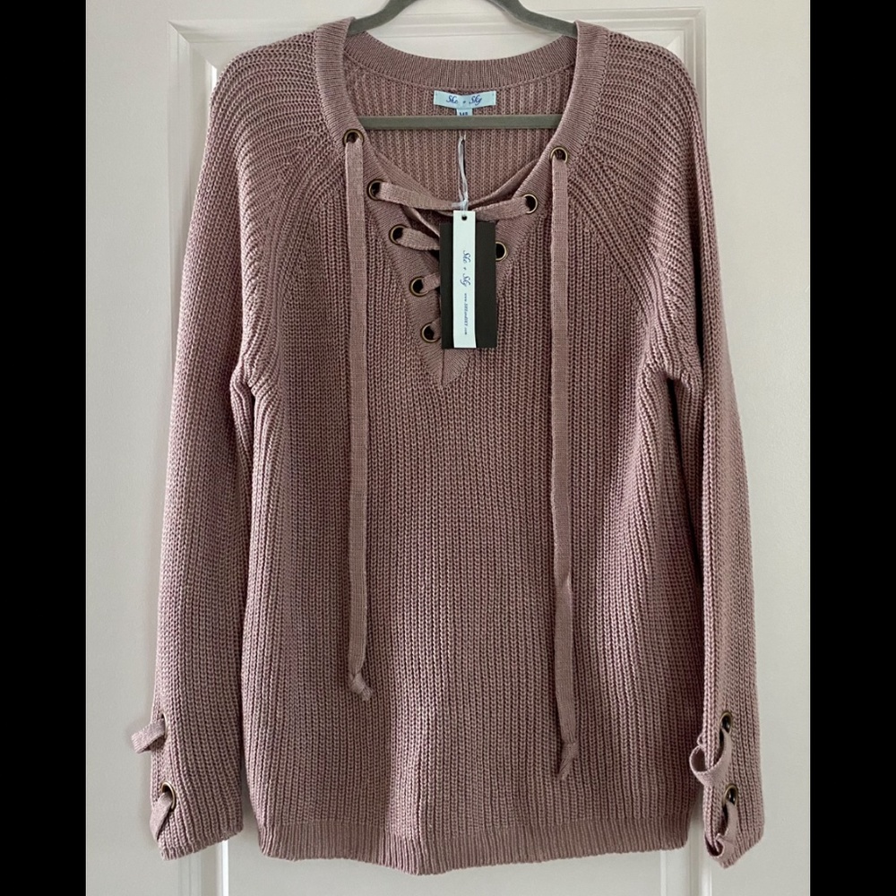 NWT Knit Tie-Front Sweater - Dusty Purple - M/L